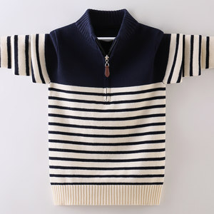 
Boys' sweater zipper half high stand-up collar children's autumn and winter new velvet thickened medium and large children's spring knitted sweater for boys