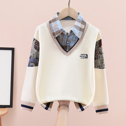 Boys' Sweatshirt Spring Fake Two-Piece Children's Top Spring and Autumn 2026 New Style for Older Boys, Stylish and Trendy