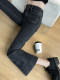 Small seven -point elastic horn jeans women's spring clothing show high pear -type figure nine -point horseshoe wide -foot pants xxs