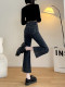 Small seven -point elastic horn jeans women's spring clothing show high pear -type figure nine -point horseshoe wide -foot pants xxs