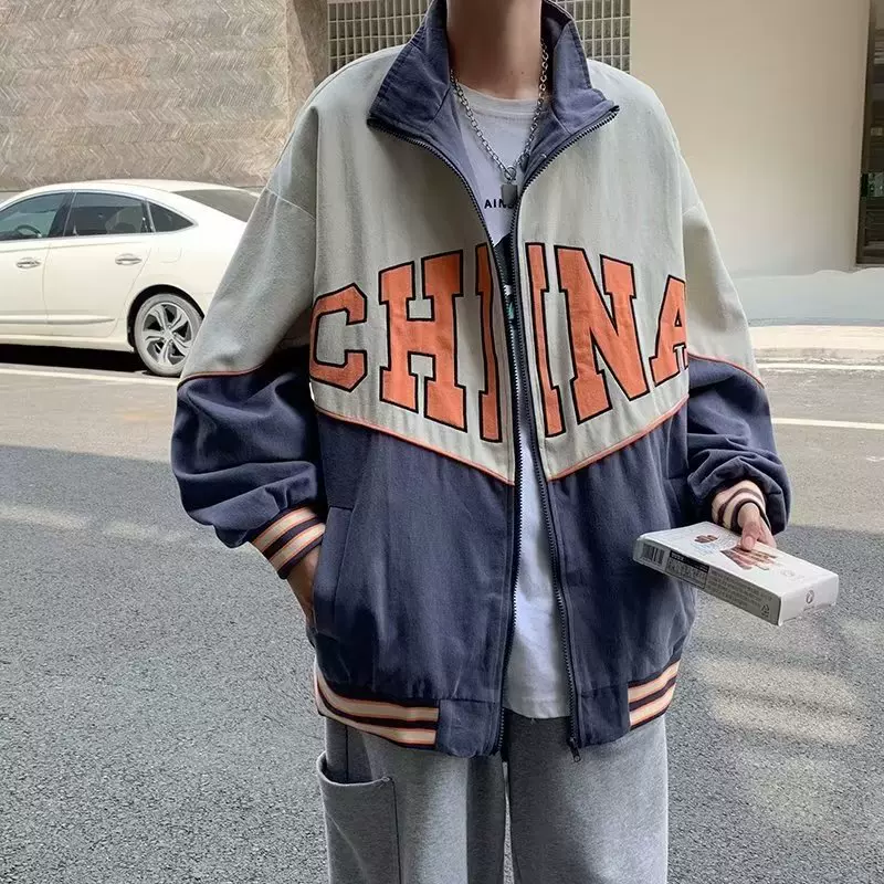 春秋外套男潮牌宽松ins高街hiphop休闲衣服秋季韩版潮流宽松夹克-Taobao