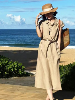 women's relaxing seaside vacation linen dress