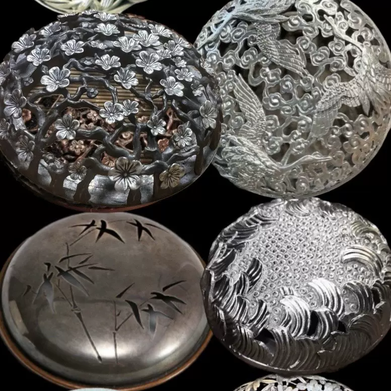 細密技巧！細工銀仕上製香炉 唐草蓋 八寶爐身 平底香爐 古道具 香爐蓋子純銀製日本工藝中國製造祥雲紋可以定製，適合客人爐子