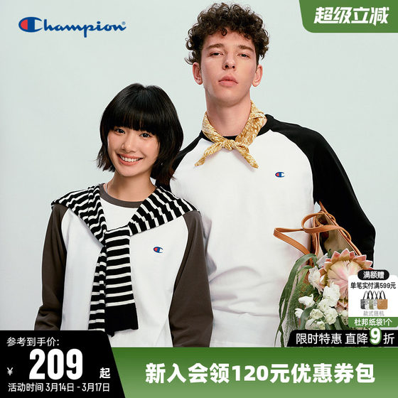 
Champion champion T-shirt women's 26 spring new couple pure cotton raglan sleeve casual long-sleeved round neck top for men