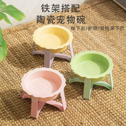 Pet ceramic bowl with elevated spine protection and iron frame to prevent overturning small and medium-sized dogs and cats dog bowls rice bowls dog food bowls water bowls