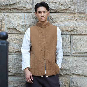 
[Zhaobentang] Men's winter new style new Chinese cotton linen 30-pin five-plate button cotton vest vest M12605