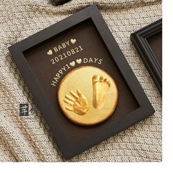 Baby Handprint and Footprint Keepsake, Full-Month Baby Hand and Foot Print Clay, Hair Keepsake, 100-Day Commemorative Photo Frame for Newborns