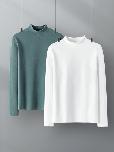 White thick semi -high -necked bottom shirt ladies in cotton in cotton