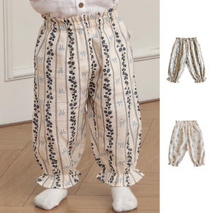 
French parent-child striped floral bloomers 100% cotton baby girl anti-mosquito loose trousers home trousers can be worn outside