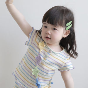 
2026 Spring and Summer New Girls Pure Cotton Curled Short Sleeve Tops Girls Baby Thin Flared Trousers Versatile and Breathable