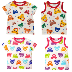
miki23 Japanese fashion brand baby cute summer style color bear head full printed short-sleeved vest T-shirt for men, women and children