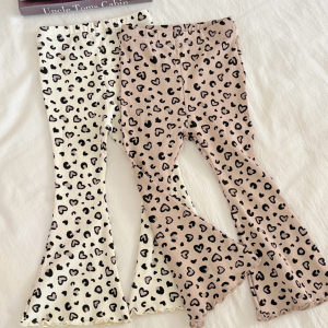 
26pippi girls cotton spring and summer thin love leopard print stretch boot pants trousers girl baby cycling pants