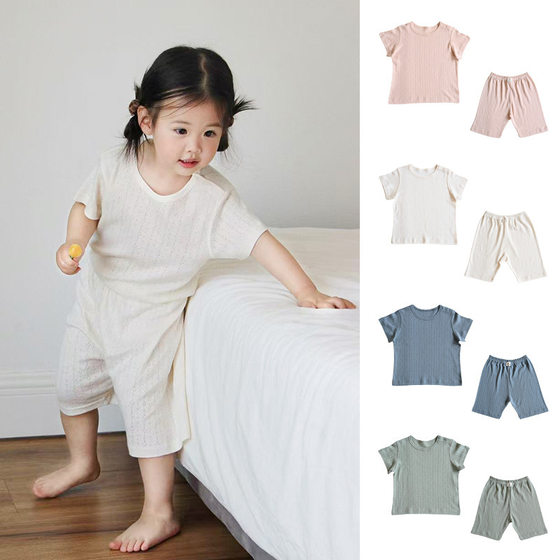 
Class A Modal baby baby short-sleeved suit mesh breathable boneless children's home clothes pajamas air conditioning suit