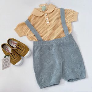 
2024 customized ins summer and autumn Danish men and women children baby pure cotton sweater short sleeve strap shorts soft thin T-shirt