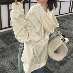 Autumn and Winter Cardigan Hooded Floral Sweatshirt Zipper Jacket Plus Size Versatile Design Loose Slimming Top