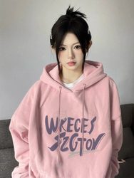 Pink Cotton Sweatshirt for Women, Spring and Autumn 2026 New Style, Hooded, Loose, Trendy, Niche Design, Lazy Style Jacket Top