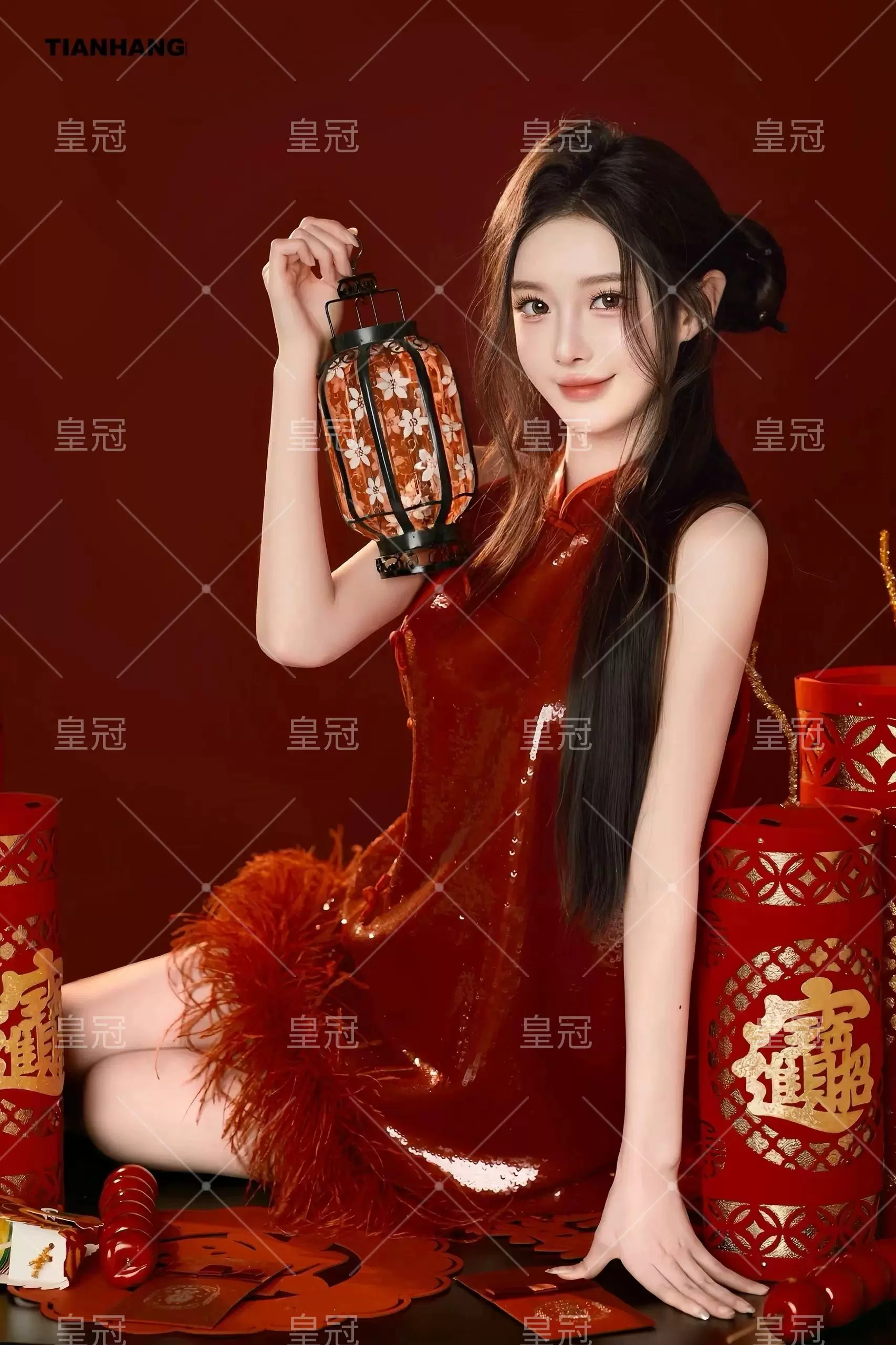 龙年主题拍照新年国潮复古写真服装中国风亮片旗袍艺术照摄影服饰