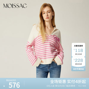 
MOISSAC spring sheep wool 100 pullover bow wool sweater top for women