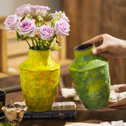 Retro oil painting style ceramic vase living room flower arrangement ornaments