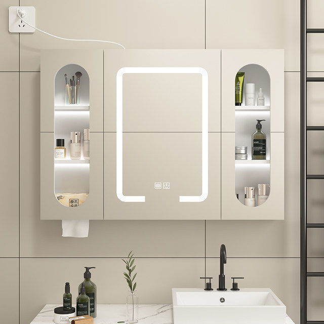 Smart bathroom mirror cabinet space aluminum wall-mounted bathroom mirror storage rack with ...
