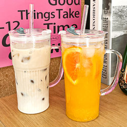 Internet-Famous Large-Capacity High Borosilicate Glass Straw Cup, High-Appearance Value, Suitable for Girls, Coffee, Milk, Student Juice Cup