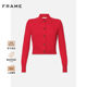 
FRAME Women's Red Short Cashmere Polo Lapel Button Cardigan