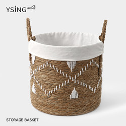 Hand-Woven Dirty Clothes Basket, Pastoral Style, Large Capacity, Straw Woven Storage Basket, High-Value, Light Luxury, Rattan Woven Dirty Clothes Basket for Home Use