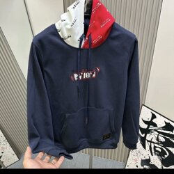 New Fojia Red and White Color-Blocked Design American Classic Sweatshirt with Logo Embroidery and Hood, Stylish and Luxurious Top