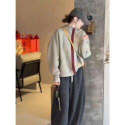 Korean-Style High-End Hooded Color-Block Zipper Sweatshirt for Women, Autumn and Winter 2025 New Cardigan, Loose Sports Jacket