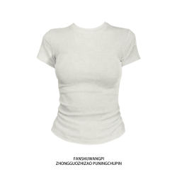 Basic Solid Color Versatile Regular Shoulder Slim-Fit Short-Sleeve T-Shirt for Women, Summer Pure Cotton Slimming Waist-Cinching Hot Girl Short Top