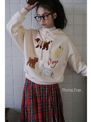 Maymaroon "puppy Roaming" Original Towel Embroidered Apricot Hooded Korean Heavy Velvet Sweatshirt American Korean Style