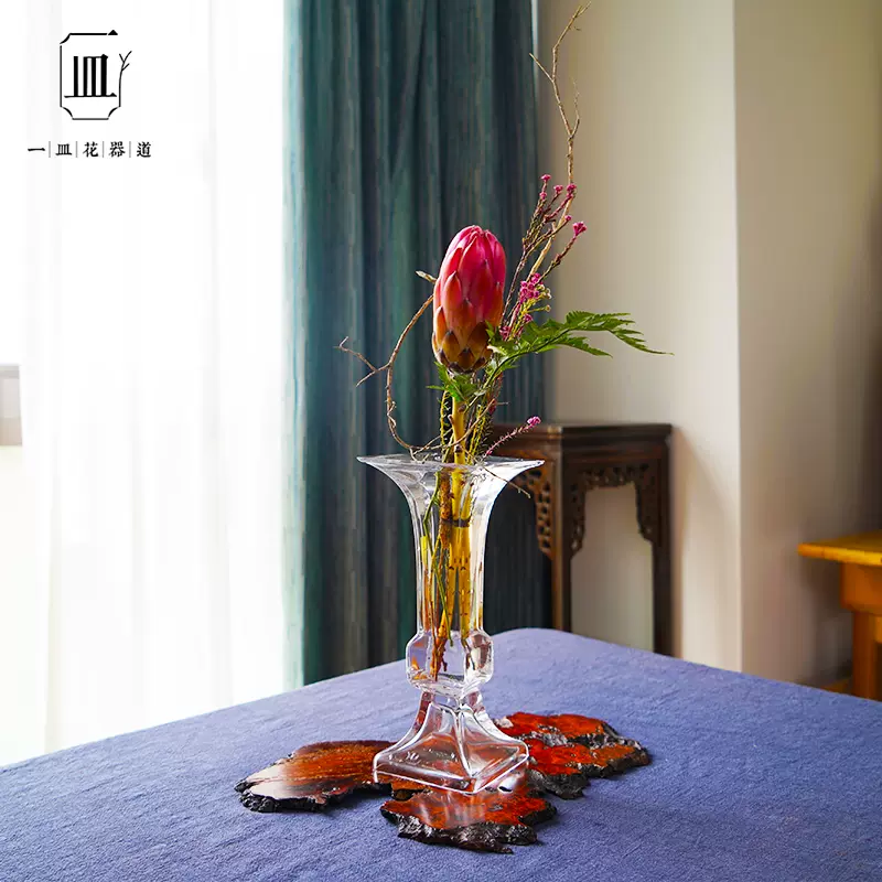 花瓶玻璃透明花器仿宋花觚日式花藝中式禪意插花器皿方形
