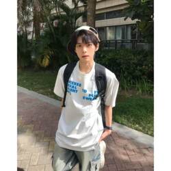 American-Style High-Contrast Lettering Pure Cotton Short-Sleeve Men's Summer Trendy Brand Loose Design Niche Couple's T-Shirt Top