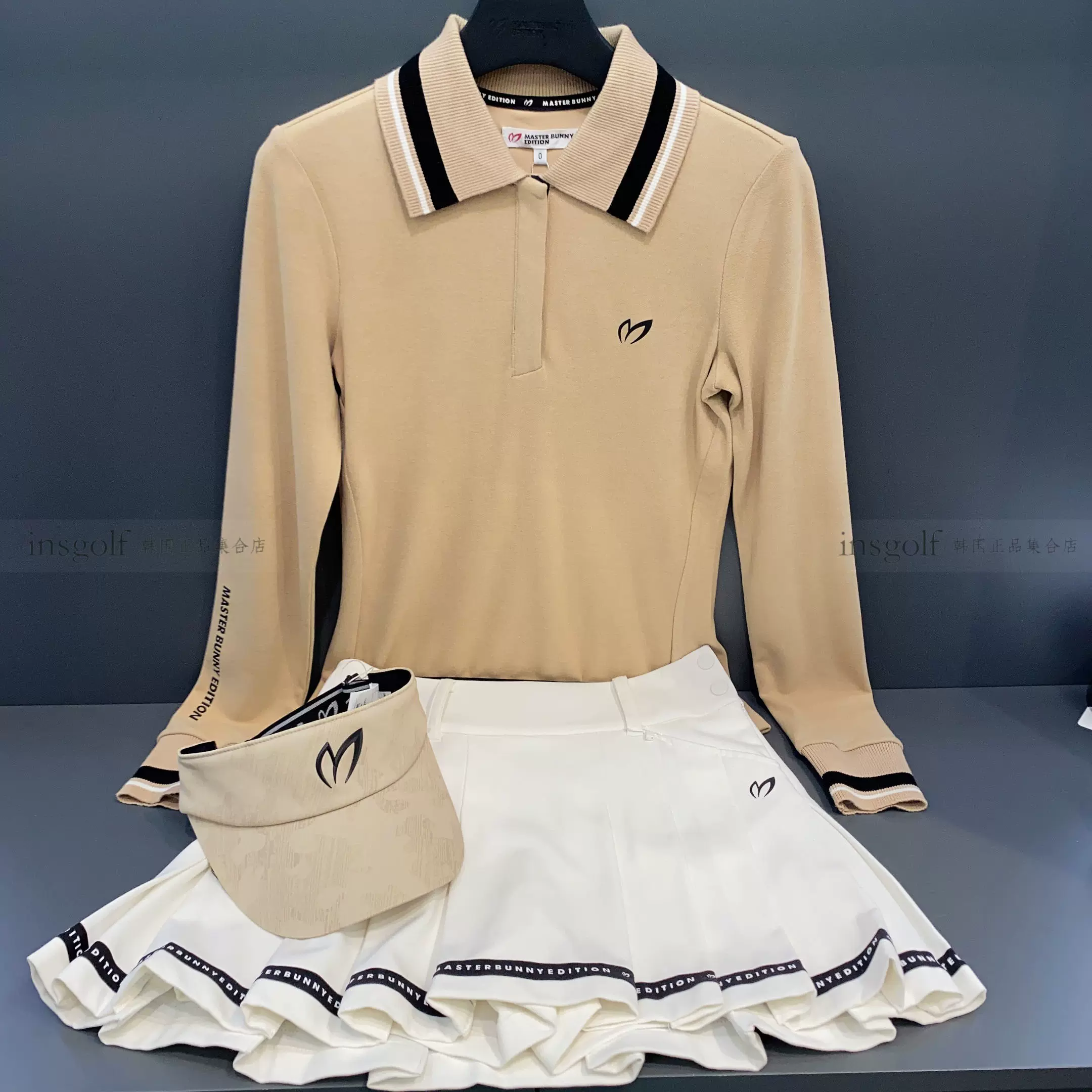 Master Bunny Edition高尔夫球服套装女士翻领长袖上衣百褶裙伞裙-Taobao
