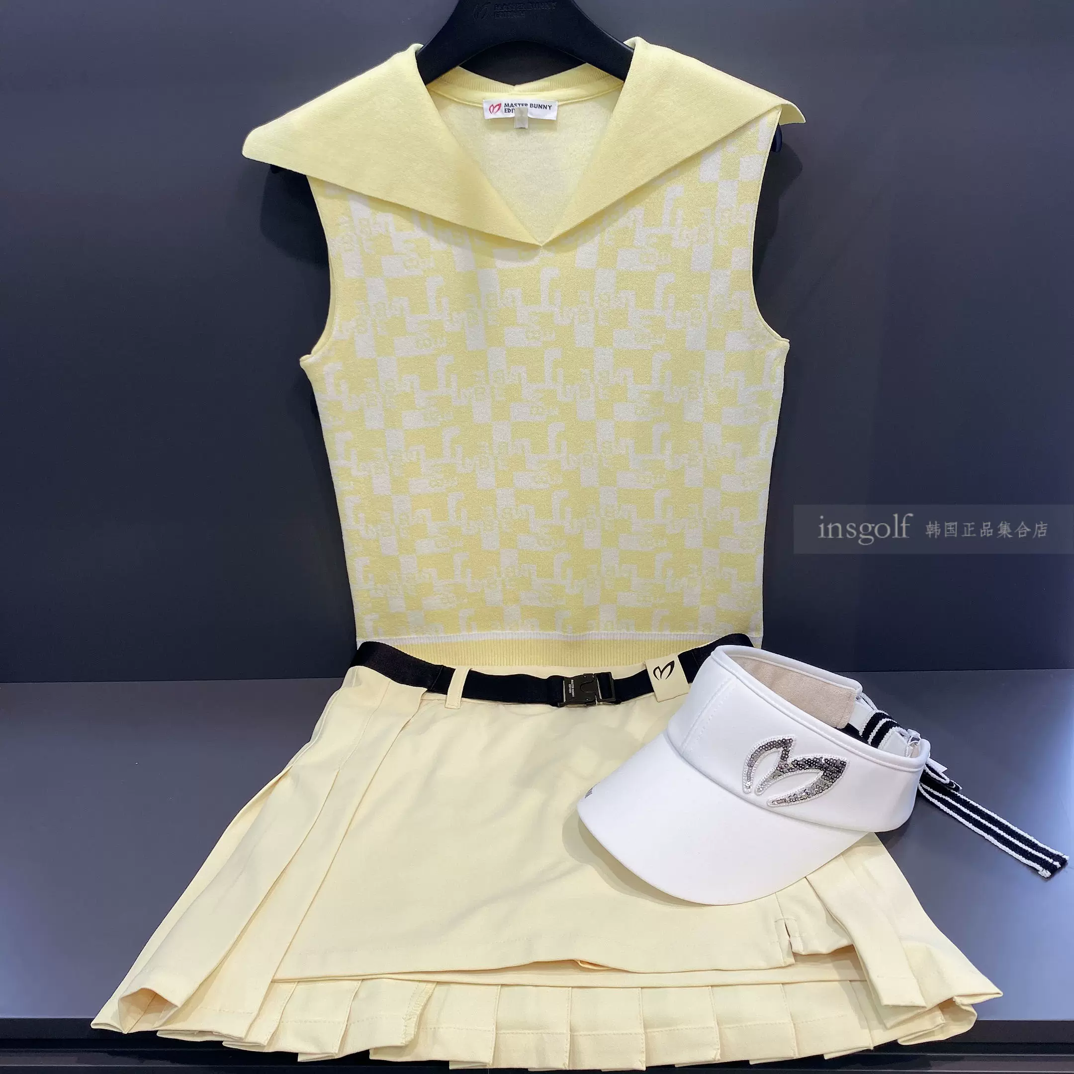 Master Bunny Edition高尔夫球服套装秋golf女翻领针织马甲半身裙-Taobao