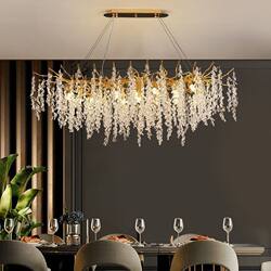 French-Style Light Luxury Living Room Crystal Chandelier, Villa Bedroom Lamp, Aluminum Creative Dining Room Branch-Shaped Chandelier, Grape Branch-Shaped Chandelier