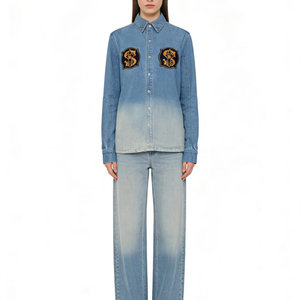 
No same style washed gradient trendy loose denim shirt for men and women spring and summer lapel long-sleeved casual retro top cotton