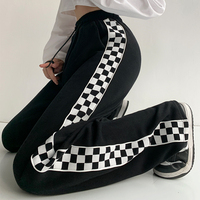Black Checkerboard Plaid Wide-leg Pants For Women Spring And Autumn 2021 New Style Loose Straight-leg Sports Pants Slimming Casual Pants