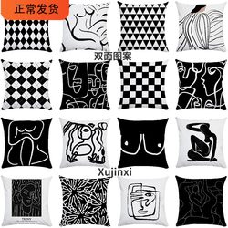 Minimalist Luxury Black and White Checkered Pillowcase Nordic ins Style Geometric Cushion Abstract Lines Face Sofa Guchun