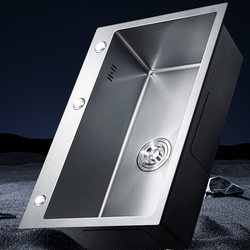 Kitchen 304 Stainless Steel Hand-Brushed Thickened Single-Slot Sink Set Large Single-Slot Vegetable Washing Basin Dishwashing Sink