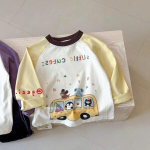 
Korean baby fashionable and cute cartoon fun round neck long-sleeved T-shirt spring and autumn thin color matching bottoming shirt for boys and girls
