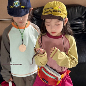 
Multicolor~Autumn new fashionable long-sleeved T-shirts for boys and girls for babies with contrasting colors and round neck tops