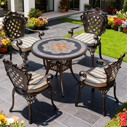 Outdoor Patio Furniture Cast Aluminum Villa Garden Terrace Rooftop Dining Table Wrought Iron Waterproof Sun Protection Leisure Tea Table Set