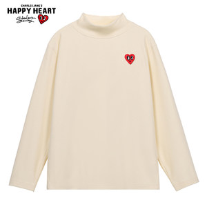 
Charles Heart Half Turtle Collar German Velvet Long Sleeve T-Shirt Men's 2026 Autumn and Winter Love Embroidered Inner Bottoming Shirt