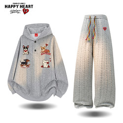 Charles Heart American Pet Dog Print Jacquard Suit Men's Spring and Autumn Cardigan Sweatshirt Casual Straight Pants