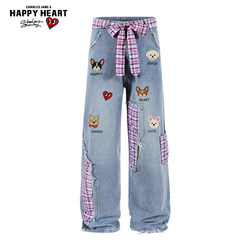 Charles Heart American pet print design jeans for men spring and autumn new straight casual trousers