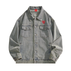 
Charles Peach Heart Washed Denim Jacket Men's 2025 New Spring and Autumn Lapel Multi-Pocket Working Jacket
