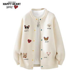 
Charles Heart Casual Printed Cardigan Sweater Winter 2026 New Men's and Women's Warm Couple Sweater Jacket