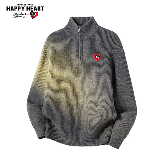 
Charles Heart American Half-Zip Sweater Men's Autumn and Winter Stand Collar Trendy Brand New Loose Couple Sweater