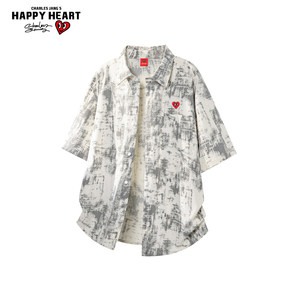 
Charles heart lapel short-sleeved shirt for men and women summer casual retro tie-dye high-end handsome trendy shirt